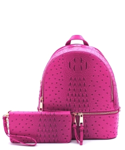 Ostrich Croc Backpack with Wallet OS1082W FUSHIA